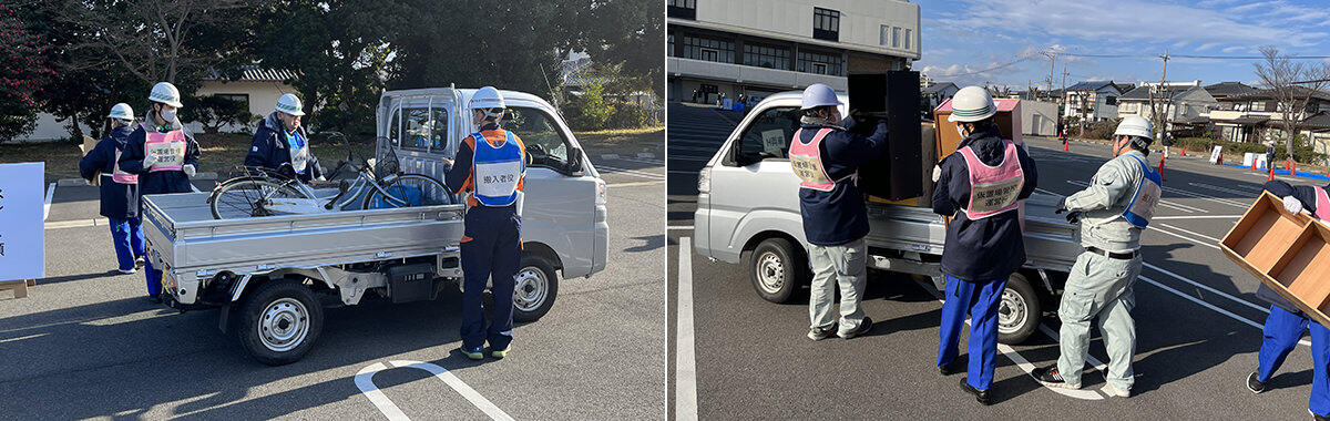 写真：現場にトラックで災害廃棄物を運び込む実地訓練業務②（三重県）